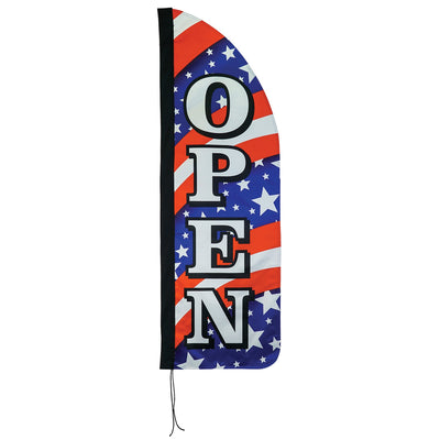 4' Heavy Duty Open Stars & Stripes Double Sided Feather Banner showcasing vibrant colors, designed for outdoor display and visibility for businesses.
