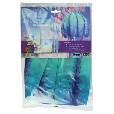 The 40" Blue Jellyfish 3D Windsock features detailed jellyfish design with vibrant colors, dancing in the wind for a whimsical outdoor effect.