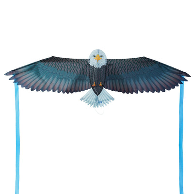 40-Inch Bald Eagle Bitty Bird Kite soaring in the sky, featuring realistic details, streamer tails, and ripstop fabric for outdoor fun.