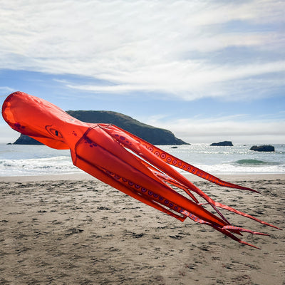 40-inch Octopus 3D Windsock featuring realistic tentacle design, fully printed on durable material, displayed outdoors in a garden setting.