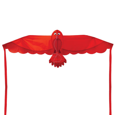 40-inch Red Bitty Bird Kite featuring vibrant applique design, flying high with color-coordinated streamer tails against a clear sky.