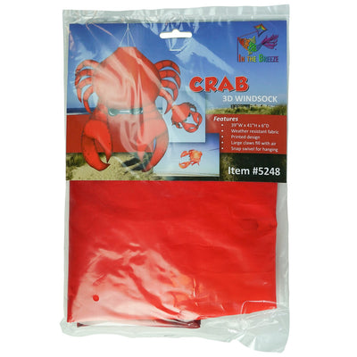 40-inch Realistic Crab 3D Windsock showcasing vibrant colors and detail, hanging outdoors in a garden against a blue sky.