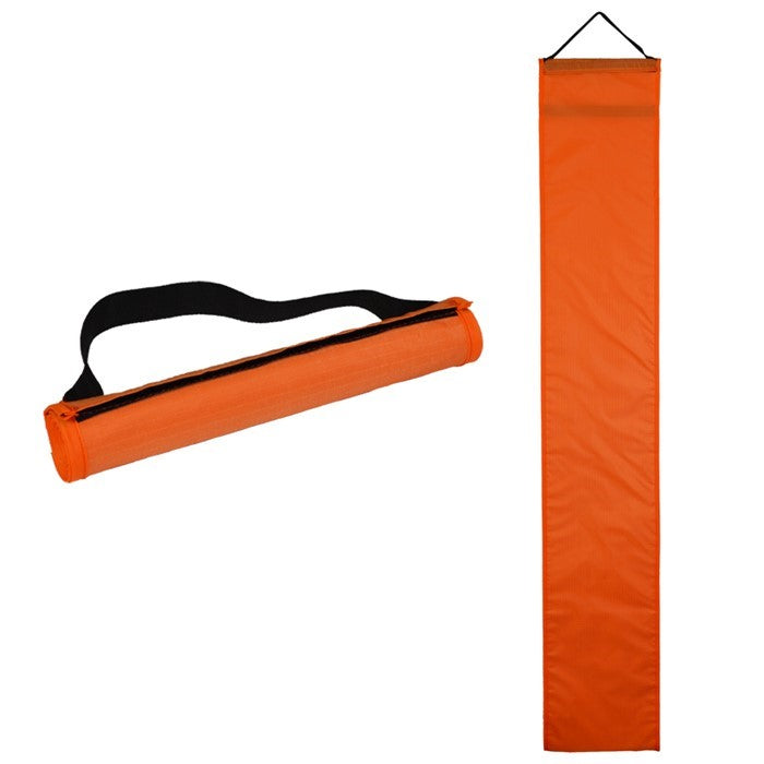 46" Orange Kite Bag made of ripstop polyester, featuring Velcro closures and a webbed handle, ideal for outdoor activities and kite flying.