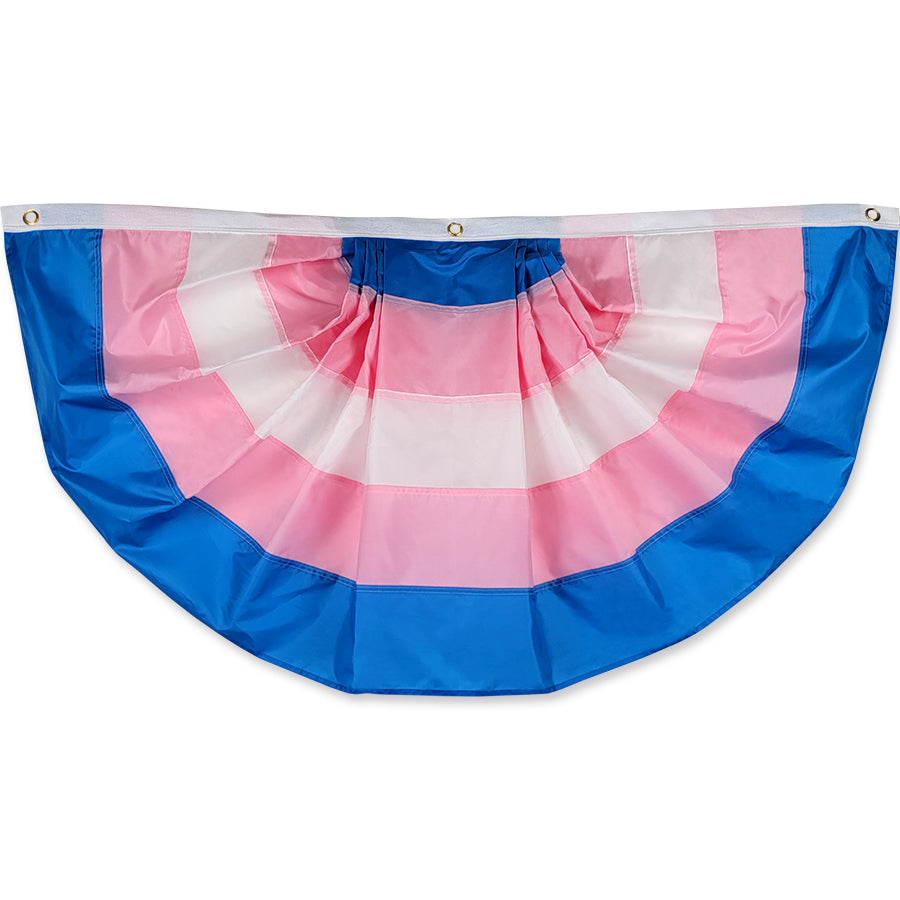 48 in. Transgender Pride bunting displaying vibrant pink, white, and blue colors hanging outdoors at a festive event.
