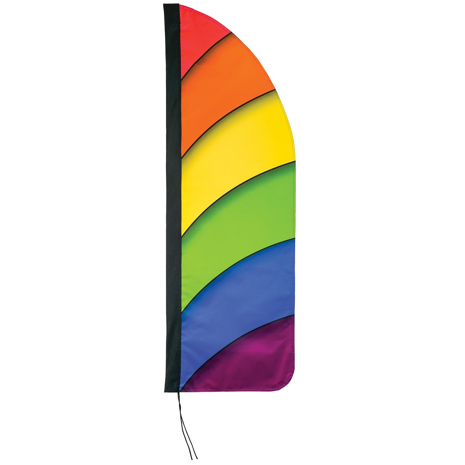 4' Heavy Duty Rainbow Double Sided Feather Banner displaying a vibrant rainbow gradient design outdoors, perfect for business promotions.