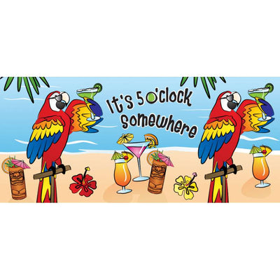 5 O'Clock Somewhere windsock featuring vibrant tropical designs swaying in the breeze, perfect for garden and patio decoration.