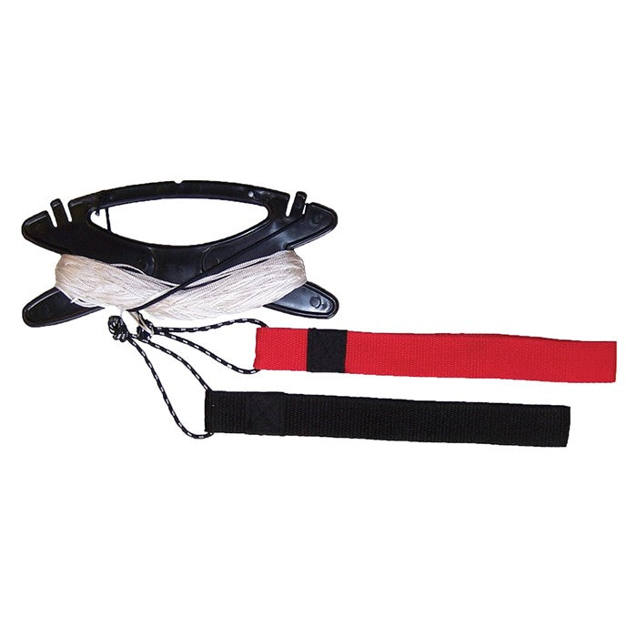 50 LB x 80' Dyneema line set for kites featuring a winder and color-coordinated flight straps, perfect for outdoor kite flying.