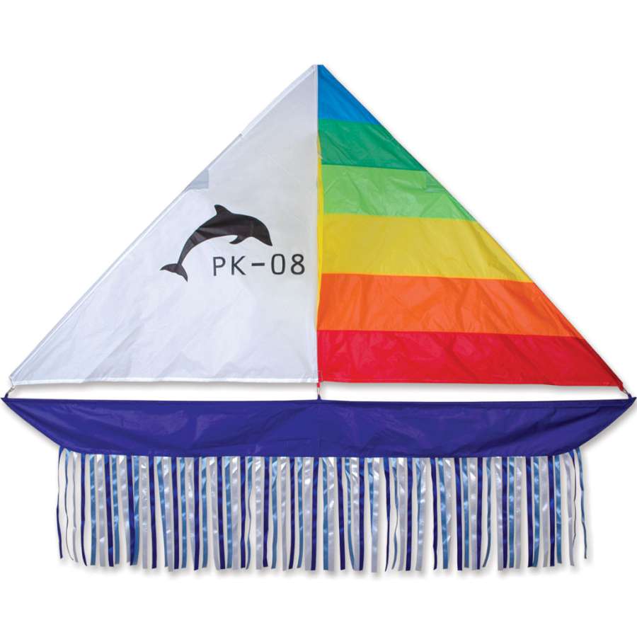 6.5 ft. Delta Kite - Sailboat soaring in a clear blue sky, featuring vibrant sailboat graphics, ideal for family outings and outdoor fun.