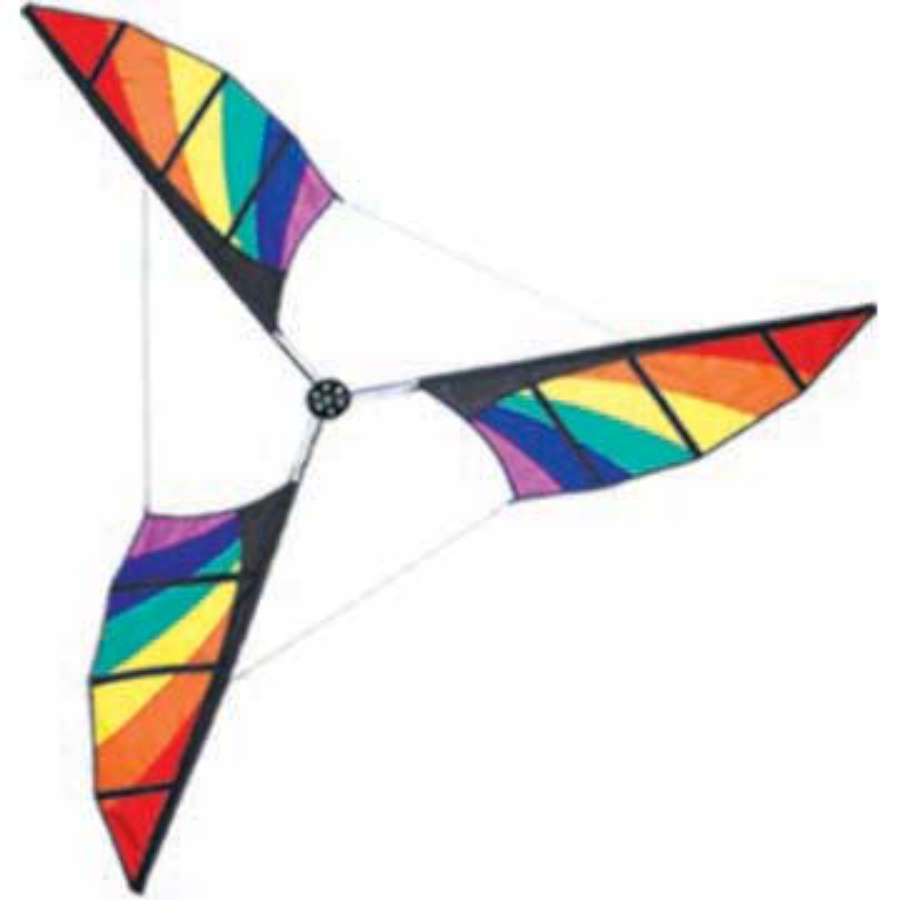 6.5 ft. Wind Generator - Rainbow with colorful blades spinning atop an aluminum mast, elegantly displayed in a garden setting.