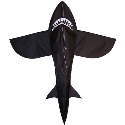 6' 3D Shark Kite with realistic design soaring across a blue sky, featuring tooth-lined jaws and a whipping tail for added excitement.