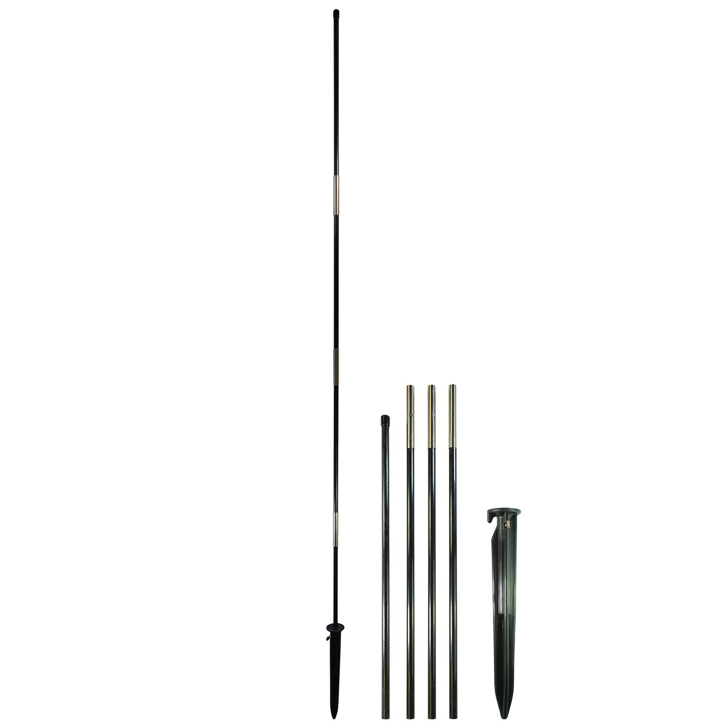 6' 4-Section Freestanding Banner Pole with Ground Stake for feather banners, featuring a sturdy fiberglass structure and soft plastic end cap.