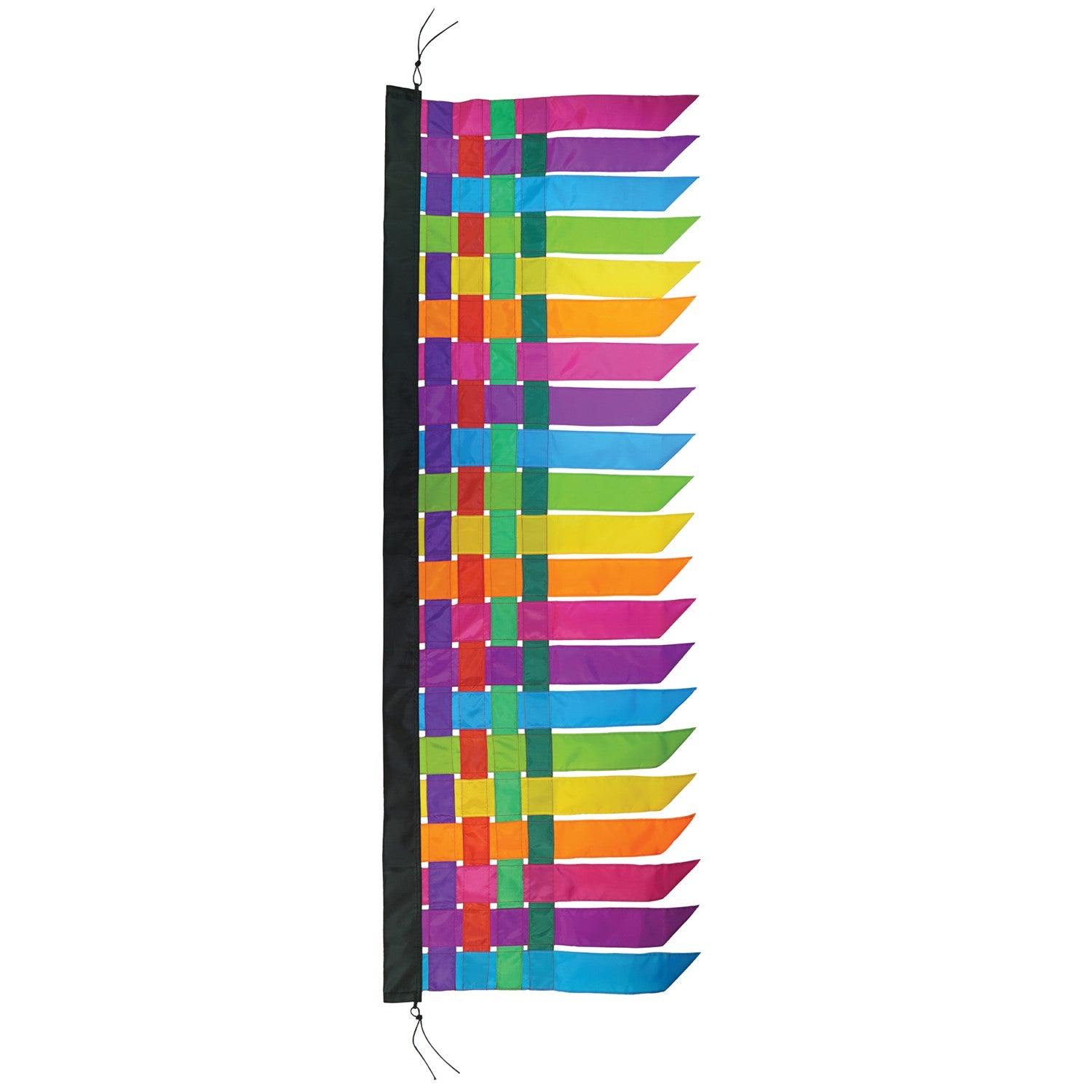 6-foot fiesta weave banner featuring interwoven strips of vibrant colors, draping elegantly with tails that sway in the wind, enhancing any event or store.