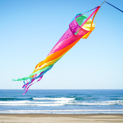 60" Fiesta Spinsock in vibrant colors, spinning elegantly in the breeze, designed to enhance outdoor decor.