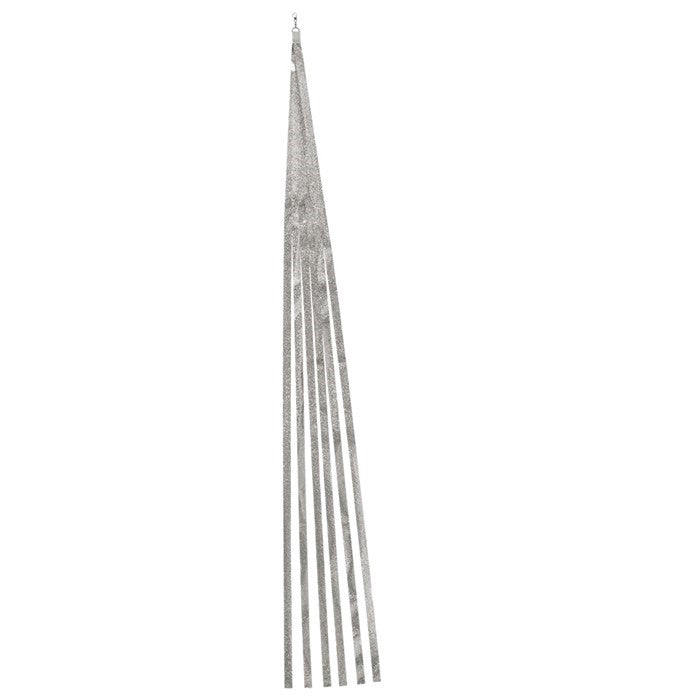 Set of six 60" Silver Sparkle Tails made from durable Mylar, displaying shimmering silver in bright sunlight, enhancing kite flying.