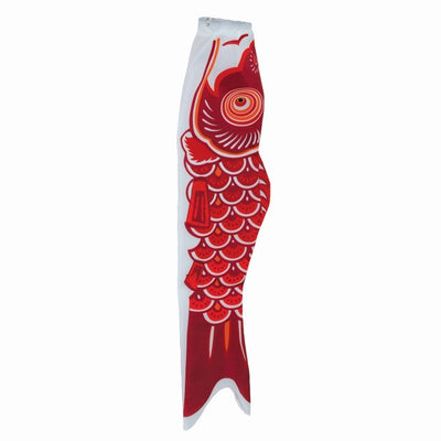 60-inch Red Koi windsock displaying vibrant colors and detailed design in a garden setting, perfect for outdoor decor.
