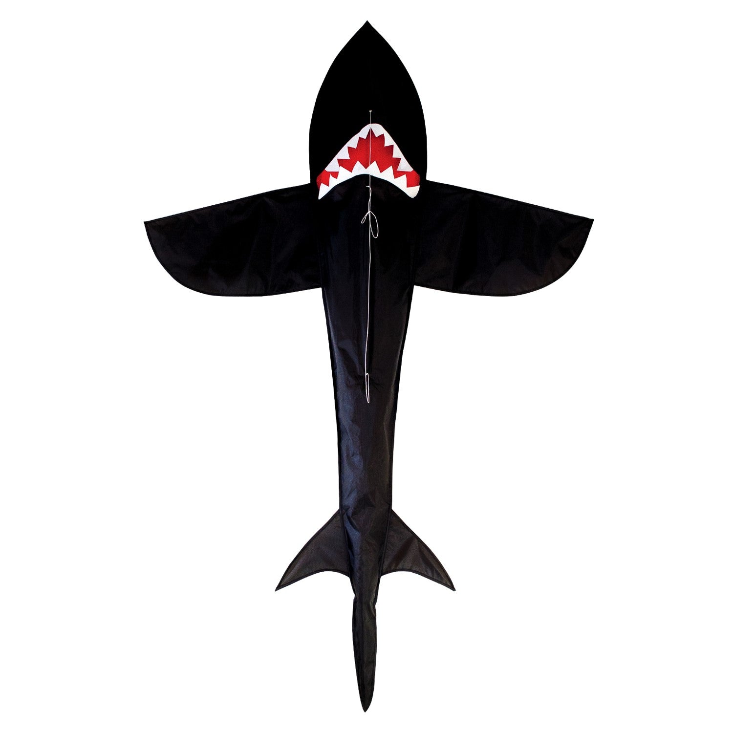 7.5' 3D Shark Kite, large and vibrant black shark design, flying in the sky with realistic 3D features, perfect for family fun outdoors.