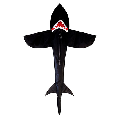 7.5' 3D Shark Kite, large and vibrant black shark design, flying in the sky with realistic 3D features, perfect for family fun outdoors.