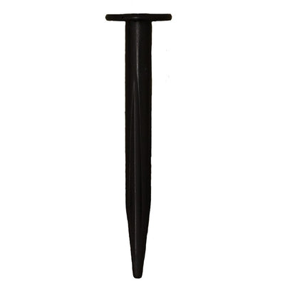 7-inch ground stake designed for garden spinners, made of heavy-duty plastic, firmly inserted in garden soil with a colorful spinner above.