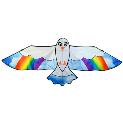 70-Inch Peace Seabird Kite soaring in the sky with a colorful design, showcasing a whimsical seabird and felt details.