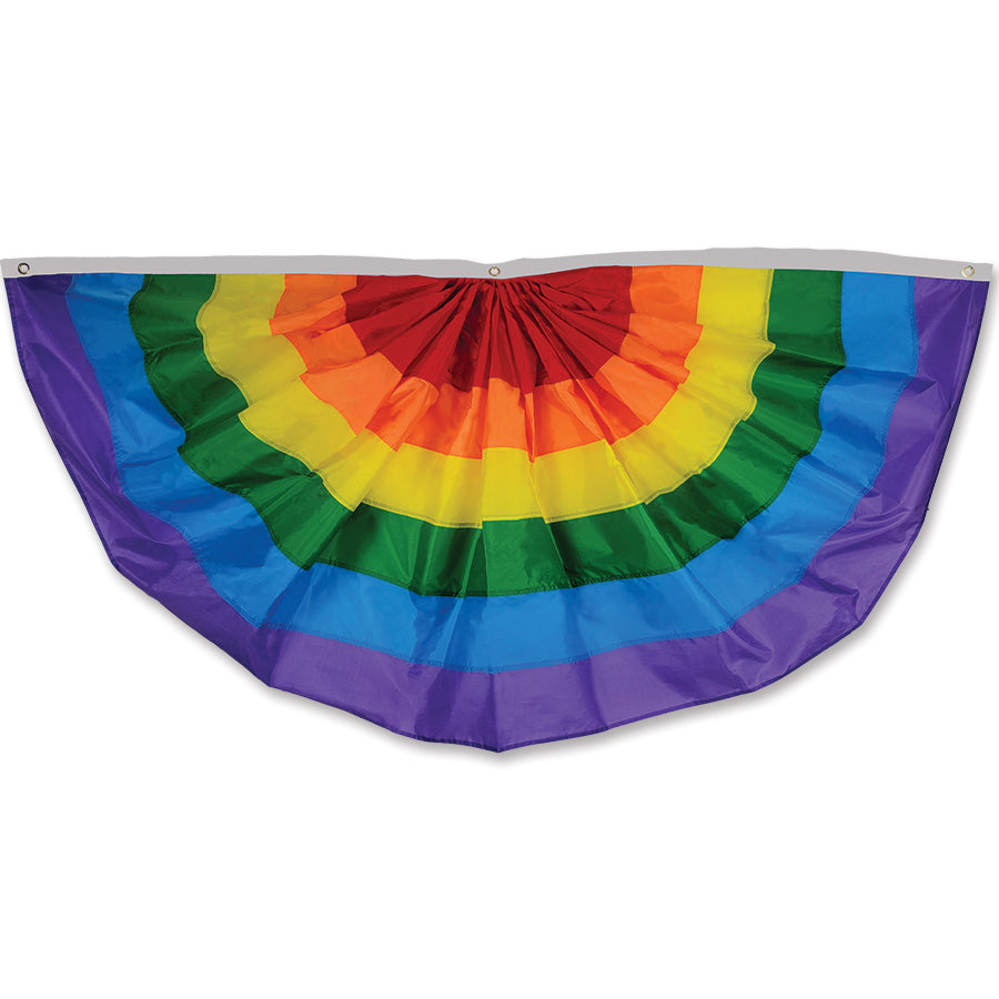 72 in. Rainbow Bunting displayed outdoors against a sunny background, featuring bright, vivid colors in an engaging rainbow pattern.