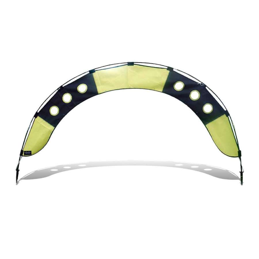 7.5 ft. Arch FPV Racing Air Gate in yellow and black displayed in an outdoor racing setup, featuring a durable design for multirotor drones.