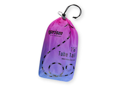 Ultraviolet tube tail with geometric gradient design, inflating airflow construction, and swivel clip for vibrant, motion-filled kite flying.
