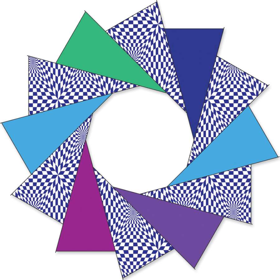 80 in. F-Stop Spinner for kites shaped like a camera aperture, large 80-inch design displayed in motion against a blue sky.