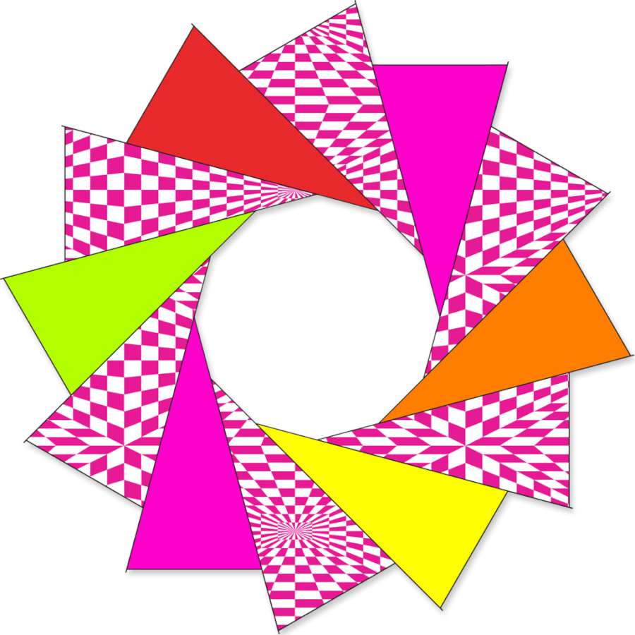 80 in. F-Stop Spinner for Kites and Line showcasing hot op-art design, spinning gracefully against a clear blue sky during outdoor kite flying.