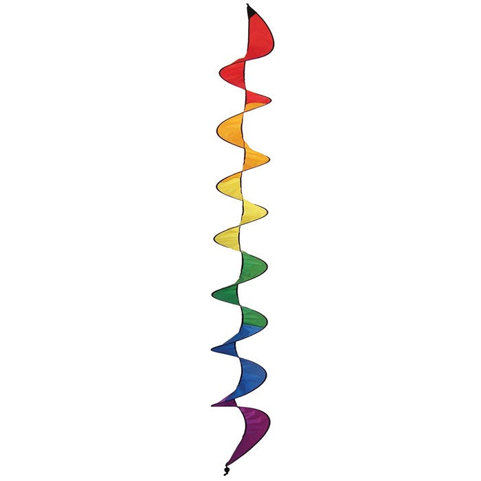 84-inch Rainbow Curlie outdoor decoration made from ripstop nylon, displaying bright colors that swirl in the breeze, perfect for gardens.