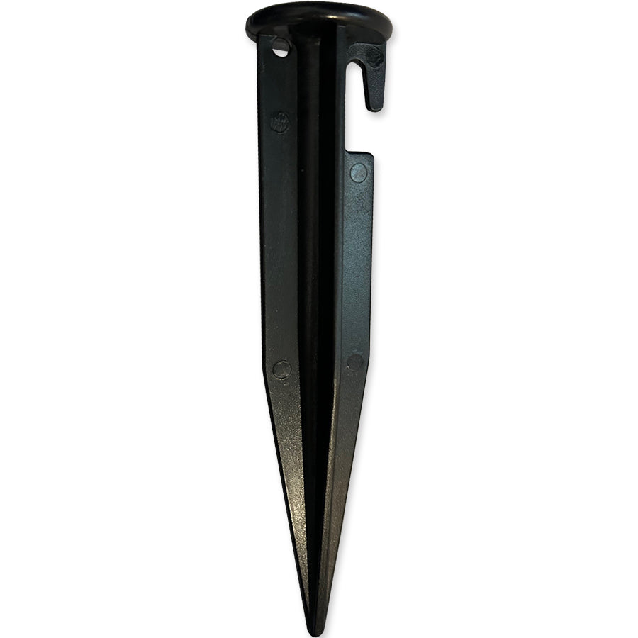 8mm Ground Stake made of durable stainless steel, used for anchoring tents and garden decorations in various outdoor settings.