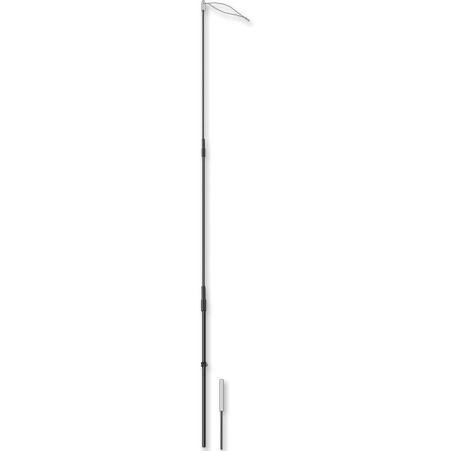 9.5mm x 6 ft. extra stiff bike flag pole shown with a colorful flag attached, designed for recumbent bicycles, displayed against a scenic outdoor backdrop.