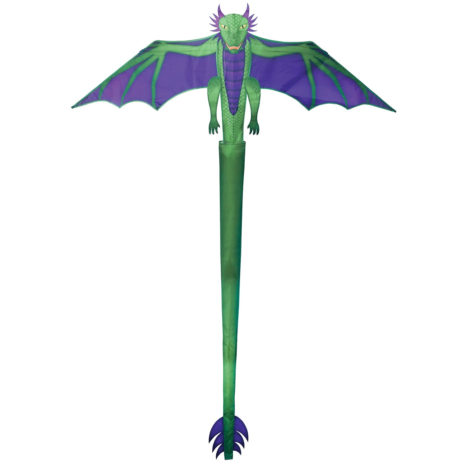 90" dragon kite featuring a vibrant dragon design soaring through the sky, complete with a long inflatable tail for stability and easy handling.