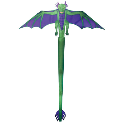 90" dragon kite featuring a vibrant dragon design soaring through the sky, complete with a long inflatable tail for stability and easy handling.