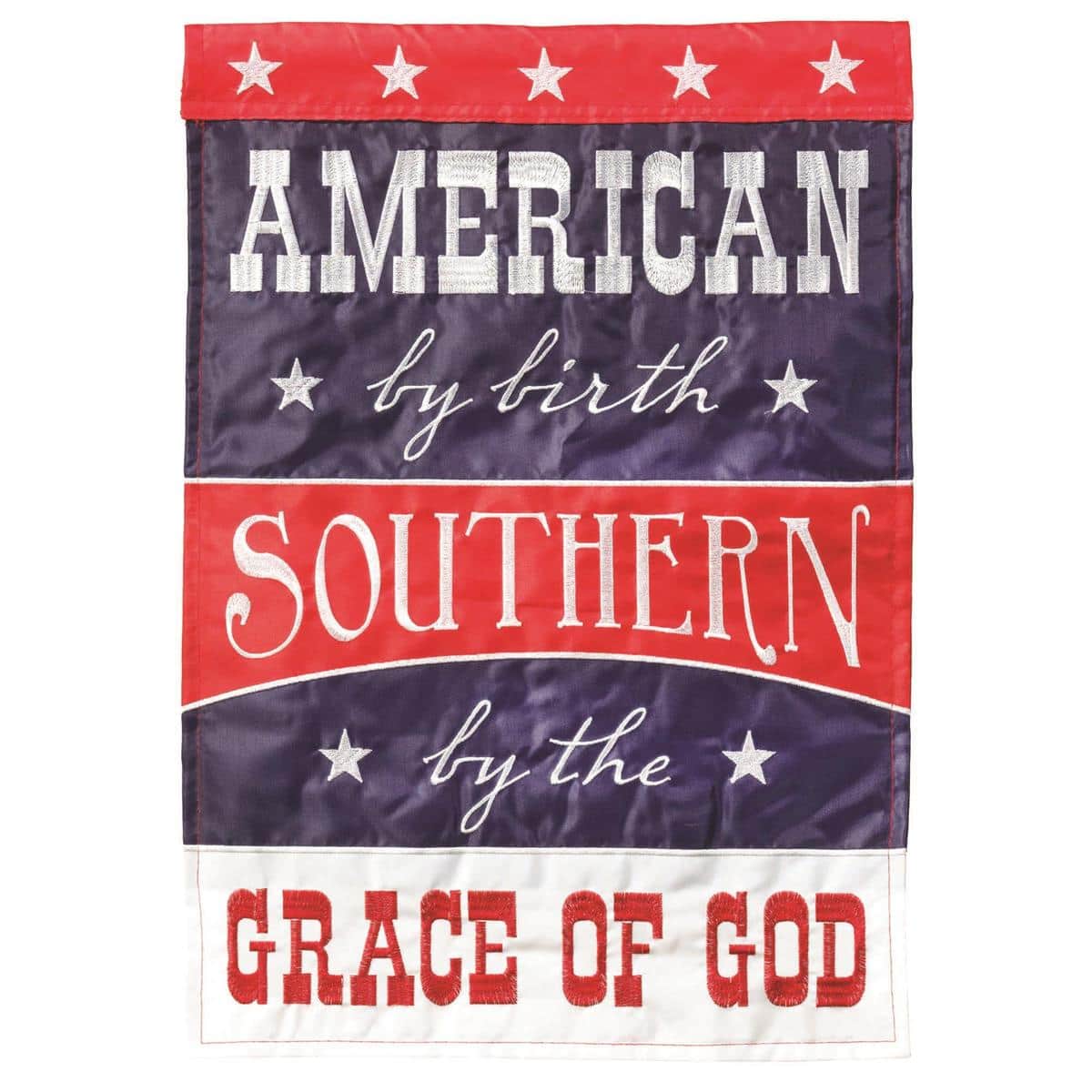 13x18 American By Birth garden flag with premium double applique stars and stripes design on durable outdoor fabric, perfect for porch, yard, and remembrance displays.