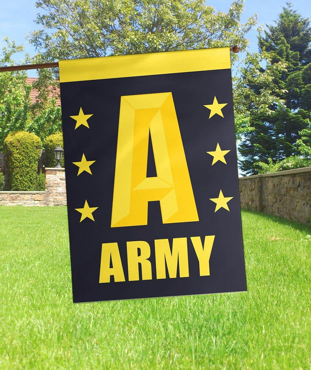 Professional Army banner flag, 29x42 double applique design, outdoor house flag with bold layered stitching, military tribute, readable on both sides.