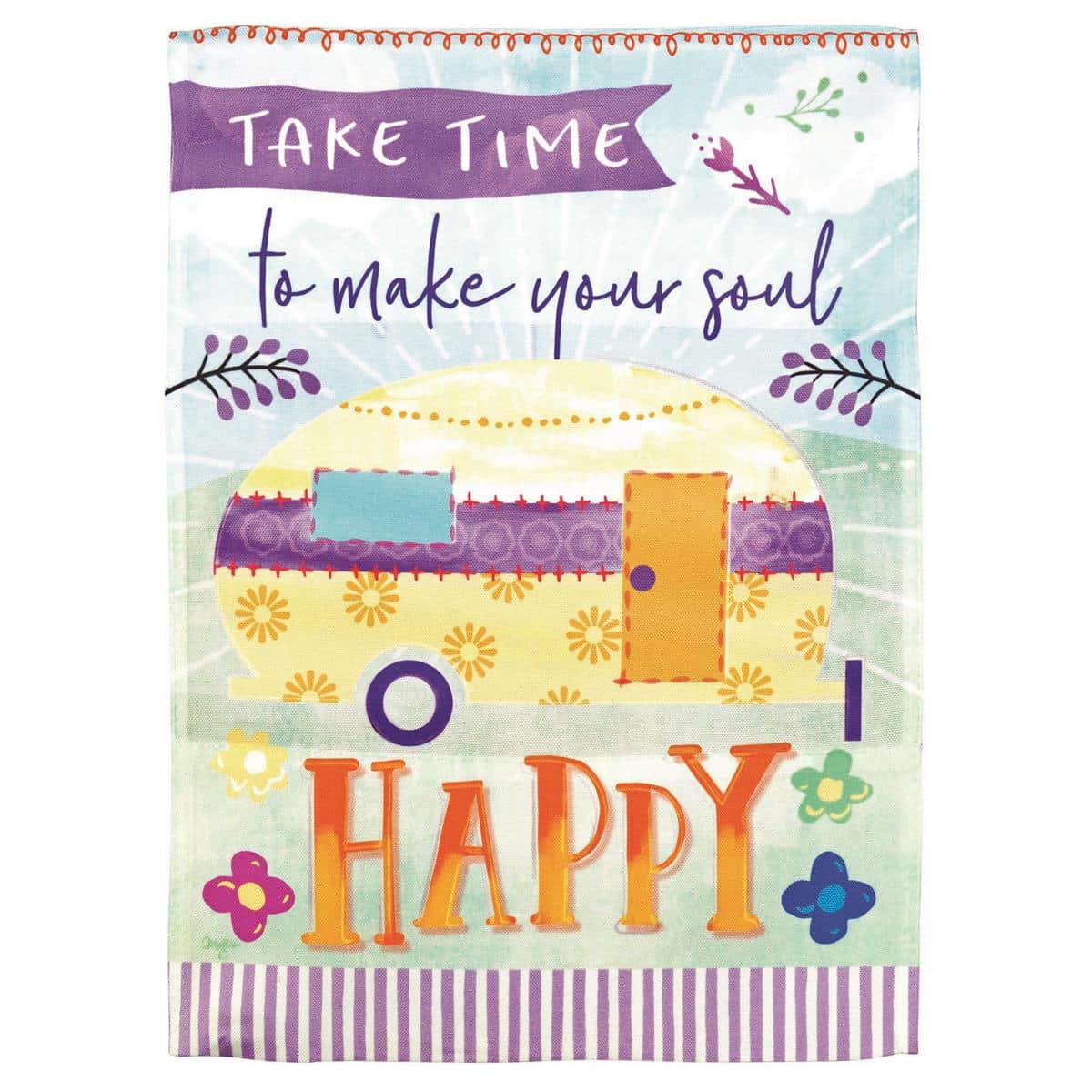 Camper Take Time 30x44 banner flag with printed camper illustration and scenic outdoor motif, ideal for campsite or porch display