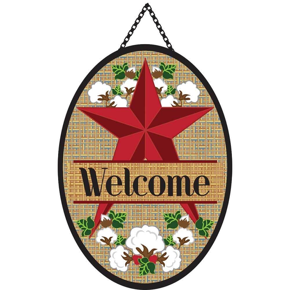 Vertical door banner with barn star and cotton bolls, rustic farmhouse everyday flag for front door or porch, durable fabric and reinforced hanging sleeve.
