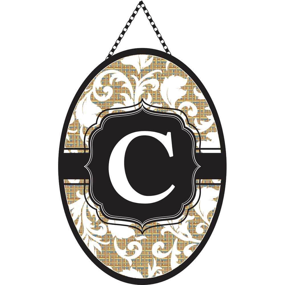 Vertical door banner with a bold letter C monogram on a neutral background, styled on a front door to add everyday personalized elegance to an entryway.