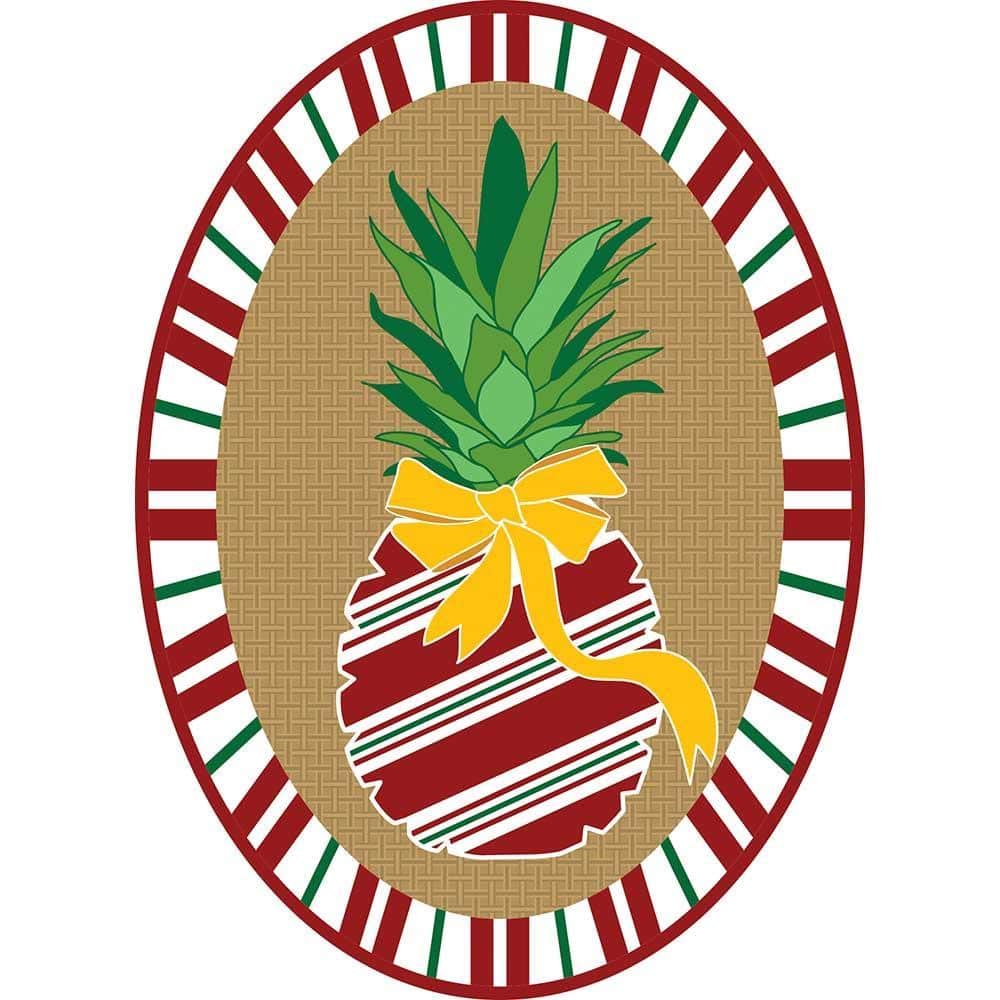 Small burlap door banner with printed pineapple motif on natural woven background, stitched hanging pocket for rod, 5 by 18 inches, farmhouse holiday welcome accent for narrow doors or porches