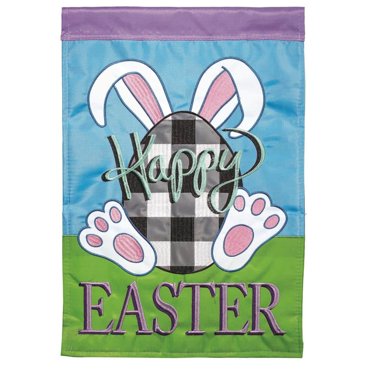 Easter Plaid Bunny Garden Flag 13x18 double applique, two sided, pastel plaid rabbit silhouette on durable polyester with top sleeve for standard garden pole