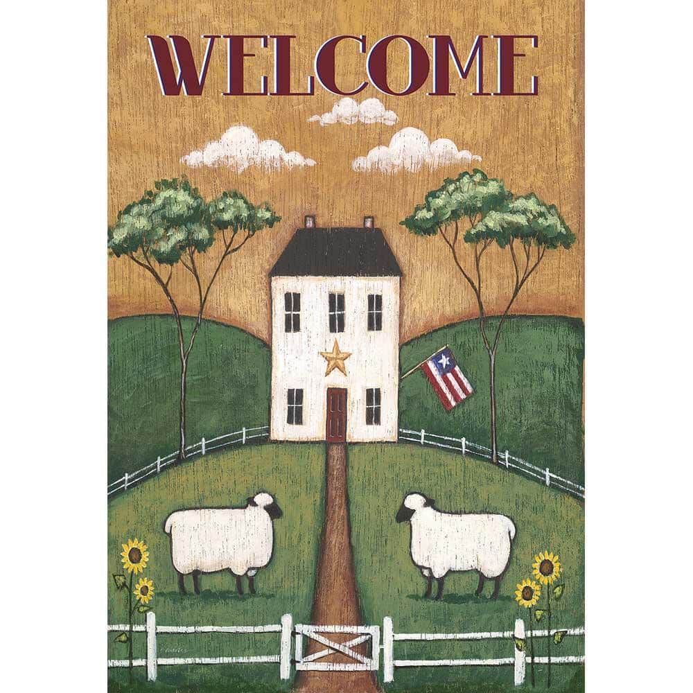 30x44 Folk House printed banner flag showing a colorful folk art house, decorative flowers and welcoming motifs on durable outdoor fabric, ideal for porch, garden or entryway display