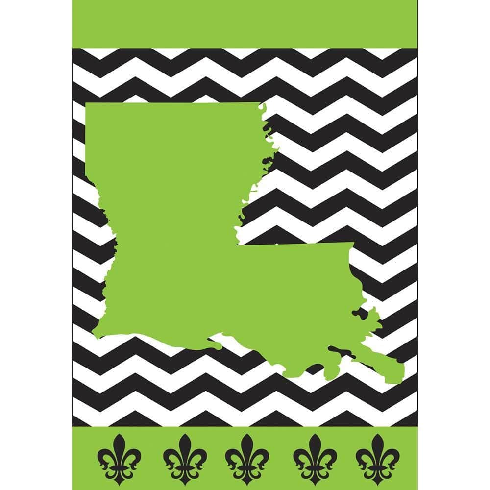 Double applique green chevron Louisiana garden flag, 13x18, displayed on a yard pole, two sided readable design for everyday outdoor home decor