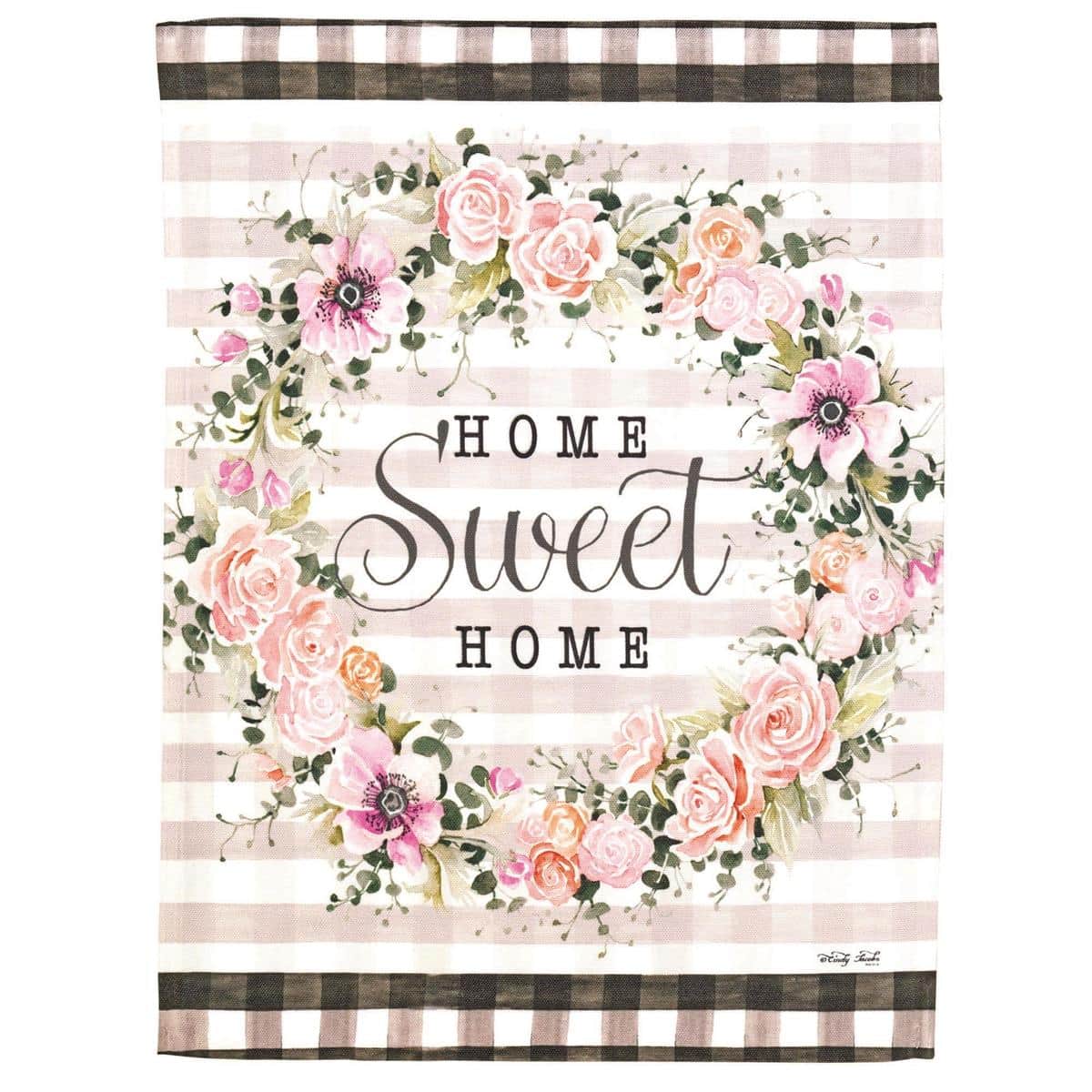 13x18 Home Sweet Home wreath garden flag printed floral design on durable polyester for porch, yard, and mailbox display.