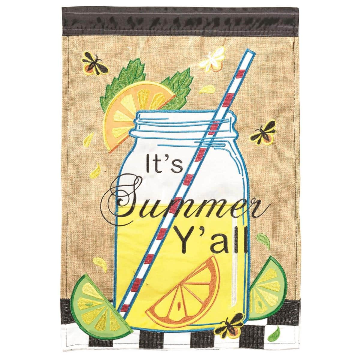SummerLemons Its Summer Yall Ice burlap banner flag, 29 x 42 inches, double applique citrus and ice artwork for porch, patio, garden, or yard display
