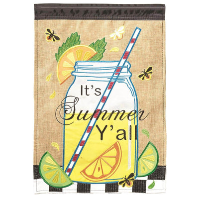 SummerLemons Its Summer Yall Ice burlap banner flag, 29 x 42 inches, double applique citrus and ice artwork for porch, patio, garden, or yard display