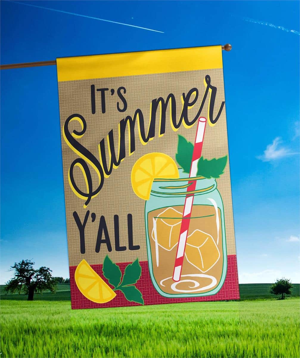 SummerLemons Its Summer Yall Ice burlap banner flag, 29 x 42 inches, double applique citrus and ice artwork for porch, patio, garden, or yard display