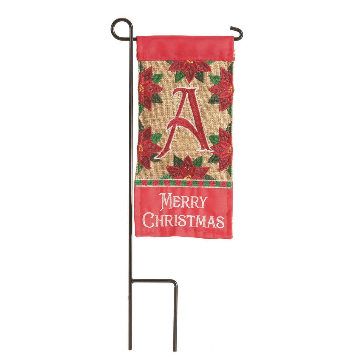 Mini Christmas Monogram A small flag, 4 x 8, classic red and green monogram with seasonal accents, perfect for wreaths, tiered trays, mantels, and desks.