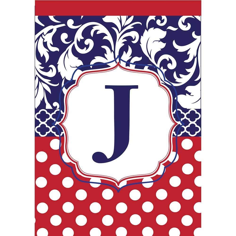 13x18 double applique garden flag with J monogram in red white and blue for porch and garden display