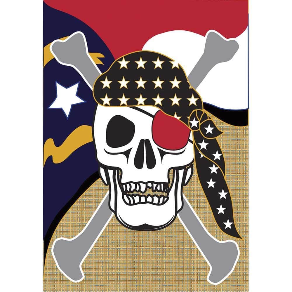 Coastal North Carolina skull burlap banner flag double-applique 29x42 inches showing textured burlap face, stitched skull motif, and reinforced header for porch pole display.