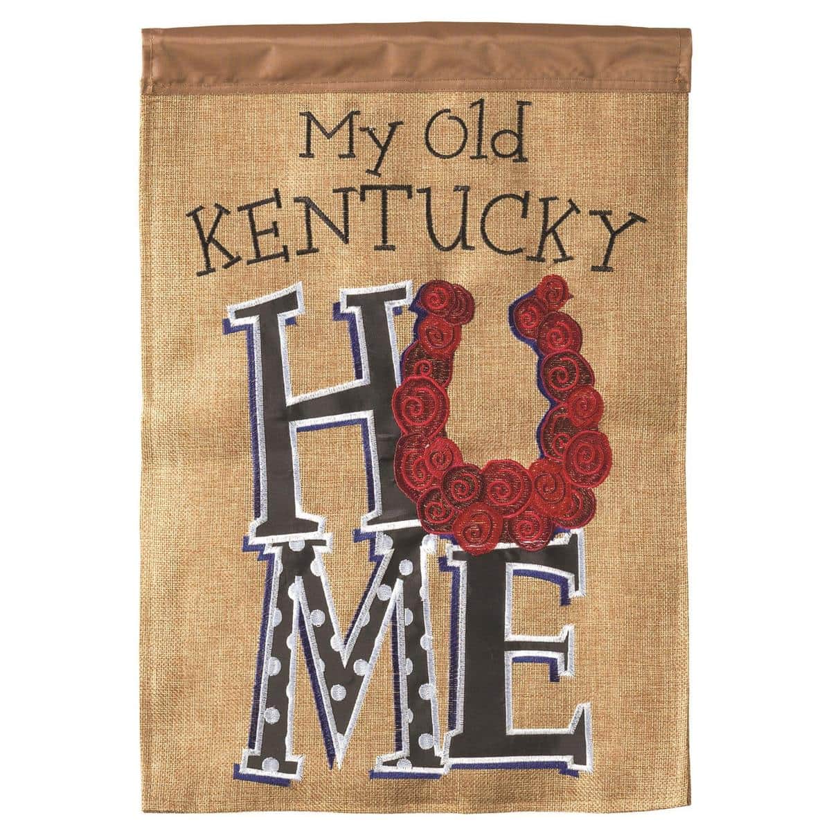 Old Kentucky Home 13x18 garden flag with double applique detail showing layered textures and Southern-inspired design ready for display on a garden pole.